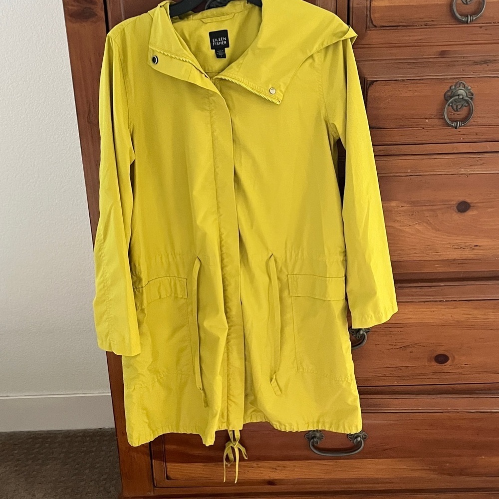 Eileen Fisher Organic Hooded Long Rain Coat Size Small Nwot